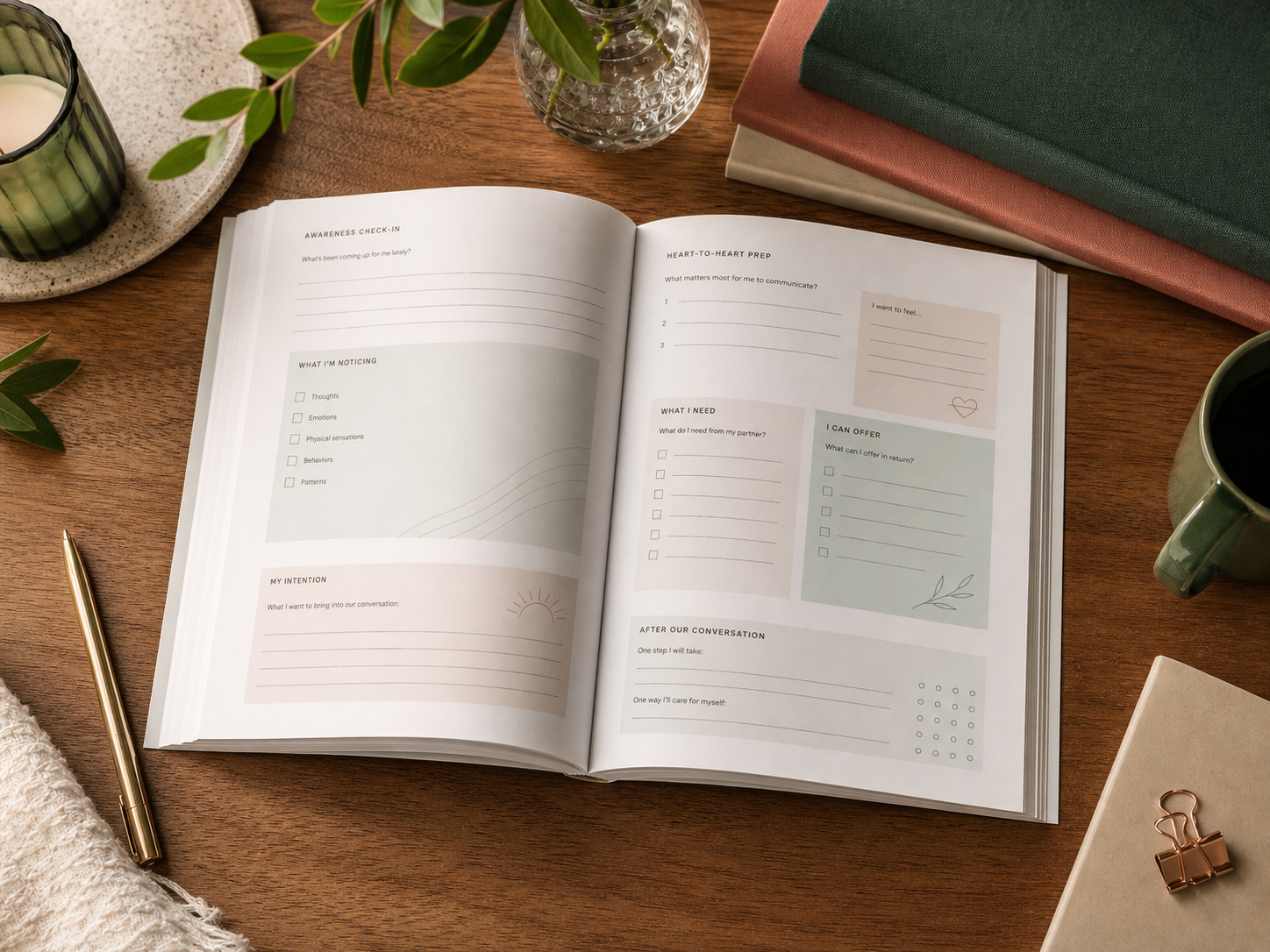 The H² Connection workbook on a table.